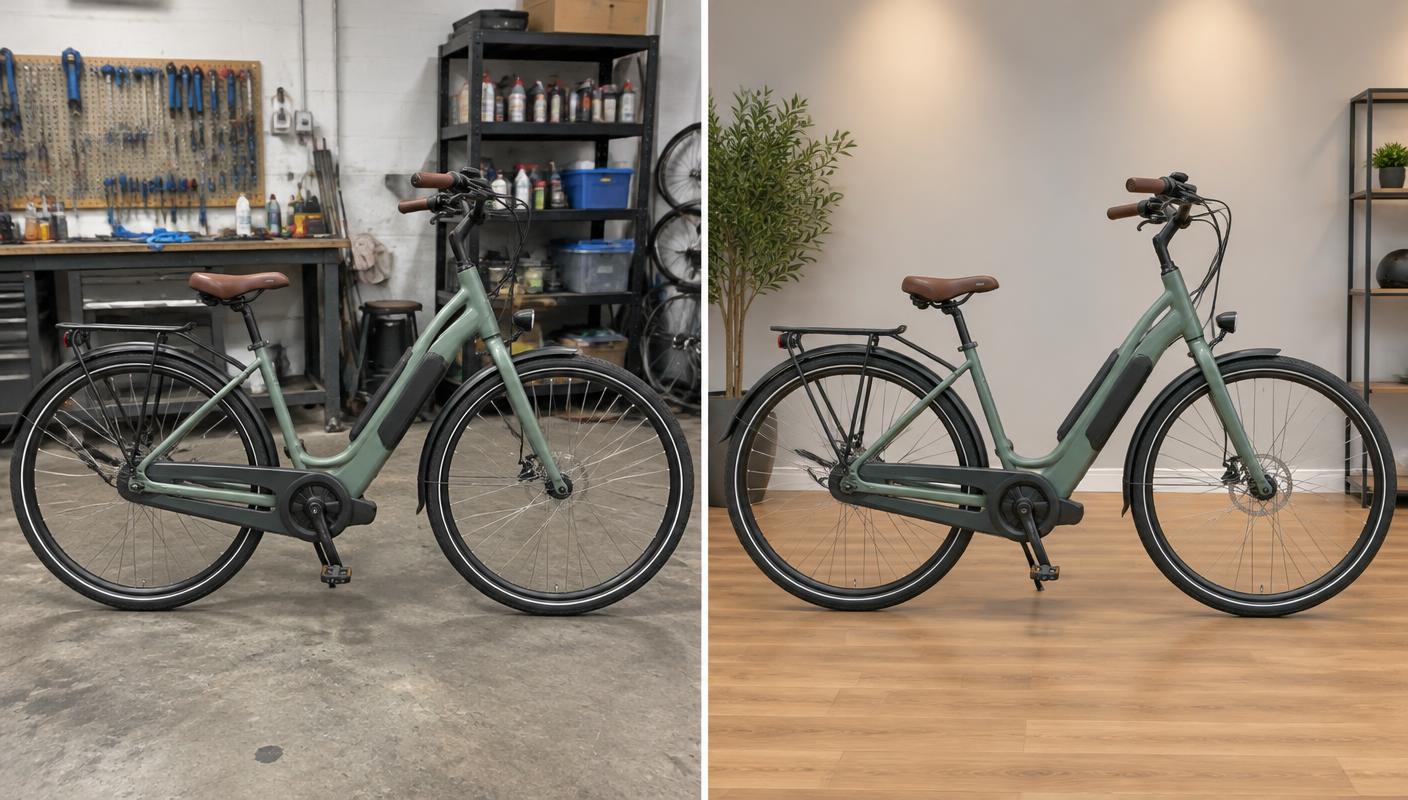 Fietsenfoto voor en na automatische verbetering
